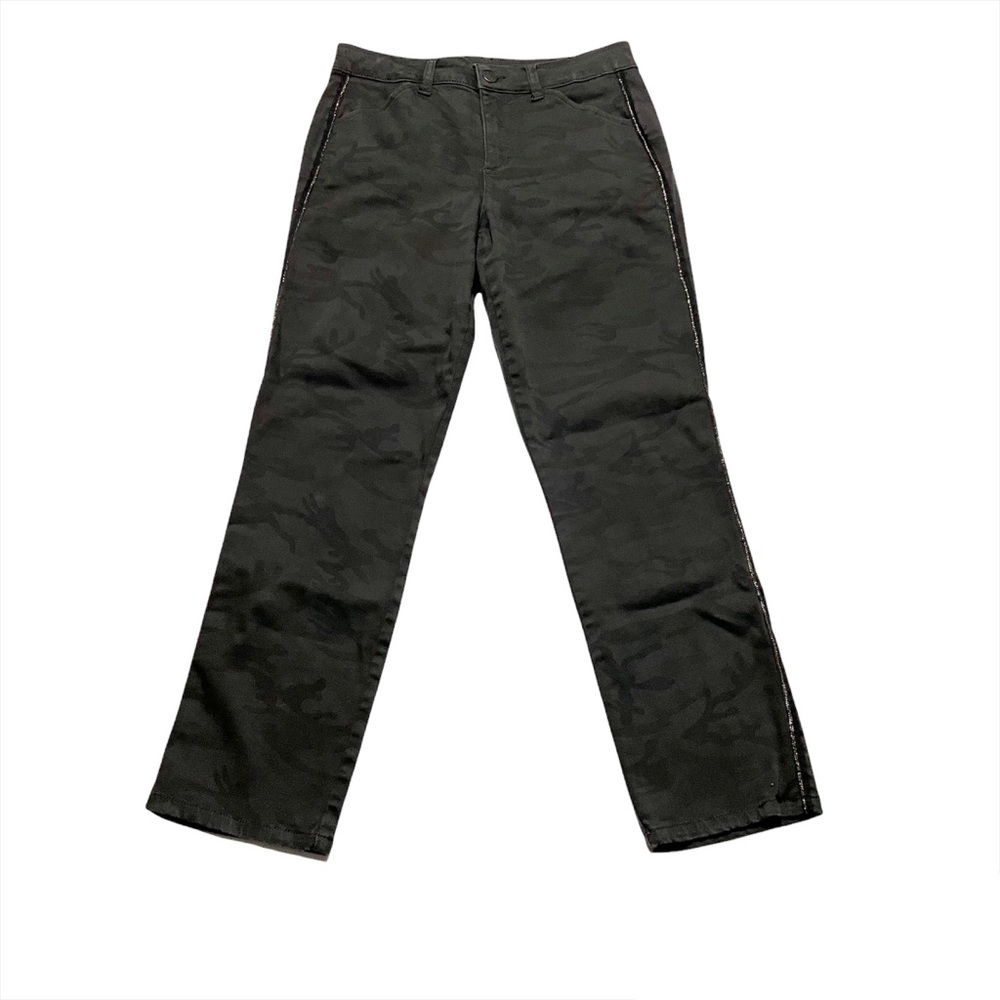 Level 99 Camouflage Dark Camo Gold Side Stripe Straight Bootcut Jeans Size 27